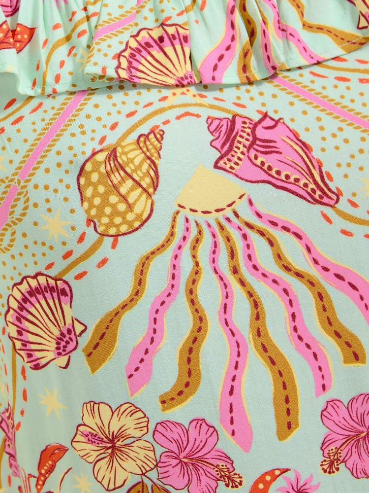 Friends Like These Green/Pink Ruffle Detail Sleeveless Mini Dress - Image 5 of 5