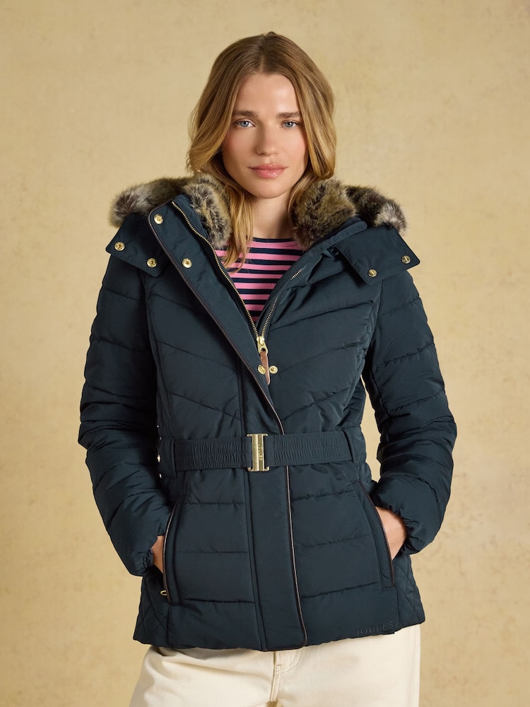 Aspen Navy Showerproof Padded Coat with Faux Fur Hood - Image 1 of 11 Aspen Navy Showerproof Padded Coat with Faux Fur Hood - Image 1 of 11