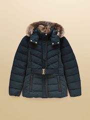 Aspen Navy Showerproof Padded Coat with Faux Fur Hood - Image 11 of 11