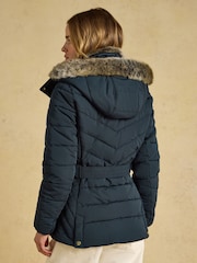 Aspen Navy Showerproof Padded Coat with Faux Fur Hood - Image 2 of 11