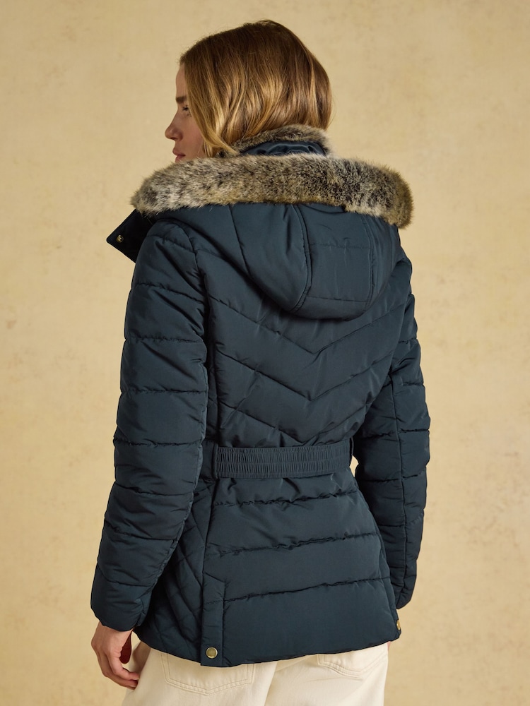 Aspen Navy Showerproof Padded Coat with Faux Fur Hood - Image 2 of 11 Aspen Navy Showerproof Padded Coat with Faux Fur Hood - Image 2 of 11