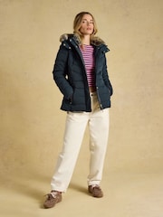 Aspen Navy Showerproof Padded Coat with Faux Fur Hood - Image 4 of 11