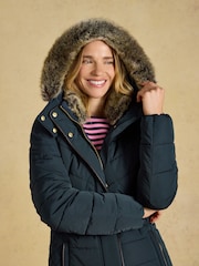Aspen Navy Showerproof Padded Coat with Faux Fur Hood - Image 5 of 11