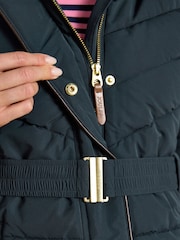 Aspen Navy Showerproof Padded Coat with Faux Fur Hood - Image 8 of 11