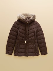 Chocolate Brown - Aspen Showerproof Padded Coat with Faux Fur Hood - Larawan 13 ng 13
