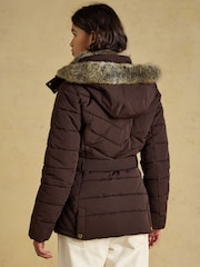 Chocolate Brown - Aspen Showerproof Padded Coat with Faux Fur Hood - Larawan 2 ng 13