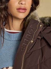 Chocolate Brown - Aspen Showerproof Padded Coat with Faux Fur Hood - Larawan 4 ng 13