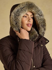 Chocolate Brown - Aspen Showerproof Padded Coat with Faux Fur Hood - Larawan 9 ng 13
