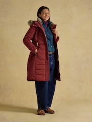 锈棕色 - Joules Aspen 防水长款人造毛皮连帽夹棉大衣 - 13的图像4｝