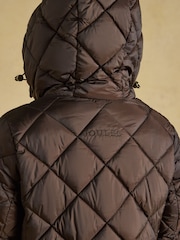 Chessington Showerproof Longline Diamond Quilted Coat with Hood - 10суретінің 10 суреті