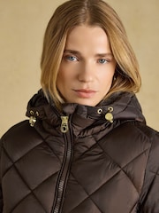 Chessington Showerproof Longline Diamond Quilted Coat with Hood - 10суретінің 3 суреті