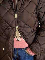 Chessington Showerproof Longline Diamond Quilted Coat with Hood - 10суретінің 5 суреті