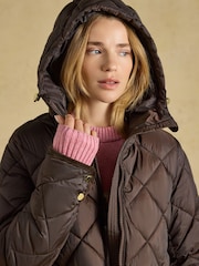 Chessington Showerproof Longline Diamond Quilted Coat with Hood - 10суретінің 8 суреті