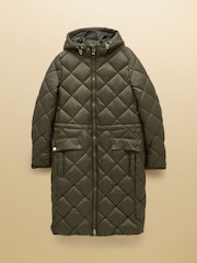 Joules Chessington Green Showerproof Longline Diamond Quilted Coat with Hood - Image 11 of 11