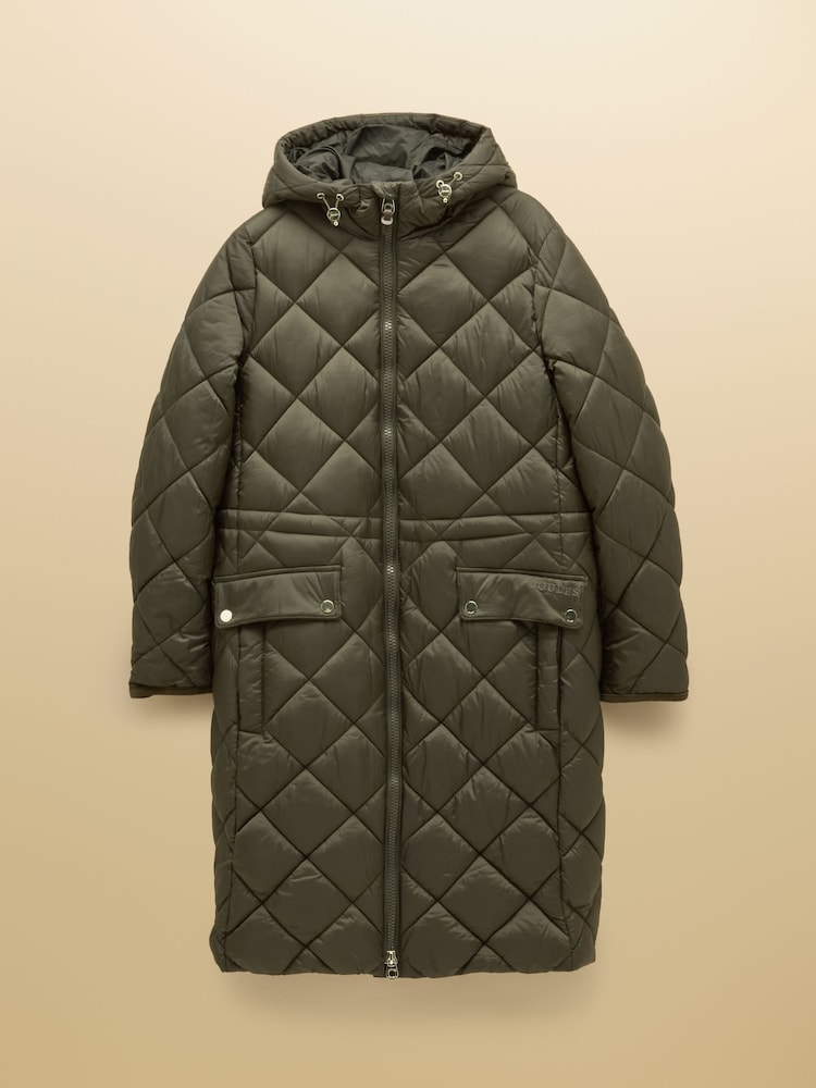 Joules Chessington Green Showerproof Longline Diamond Quilted Coat with Hood - Image 11 of 11 Joules Chessington Green Showerproof Longline Diamond Quilted Coat with Hood - Image 11 of 11