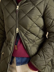 Joules Chessington Green Showerproof Longline Diamond Quilted Coat with Hood - Image 5 of 11