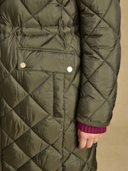 Joules Chessington Green Showerproof Longline Diamond Quilted Coat with Hood - Image 6 of 11