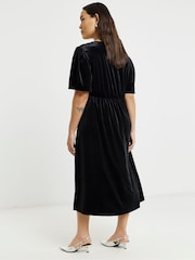 Simply Be Black Velour Button Through Midi Dress - Image 2 of 4