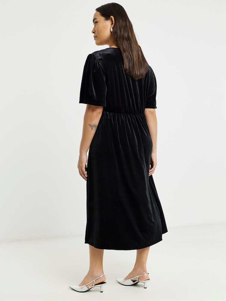 Simply Be Black Velour Button Through Midi Dress - Image 2 of 4