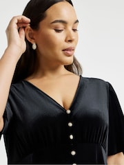 Simply Be Black Velour Button Through Midi Dress - Image 3 of 4