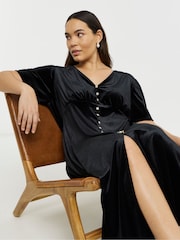 Simply Be Black Velour Button Through Midi Dress - Image 4 of 4