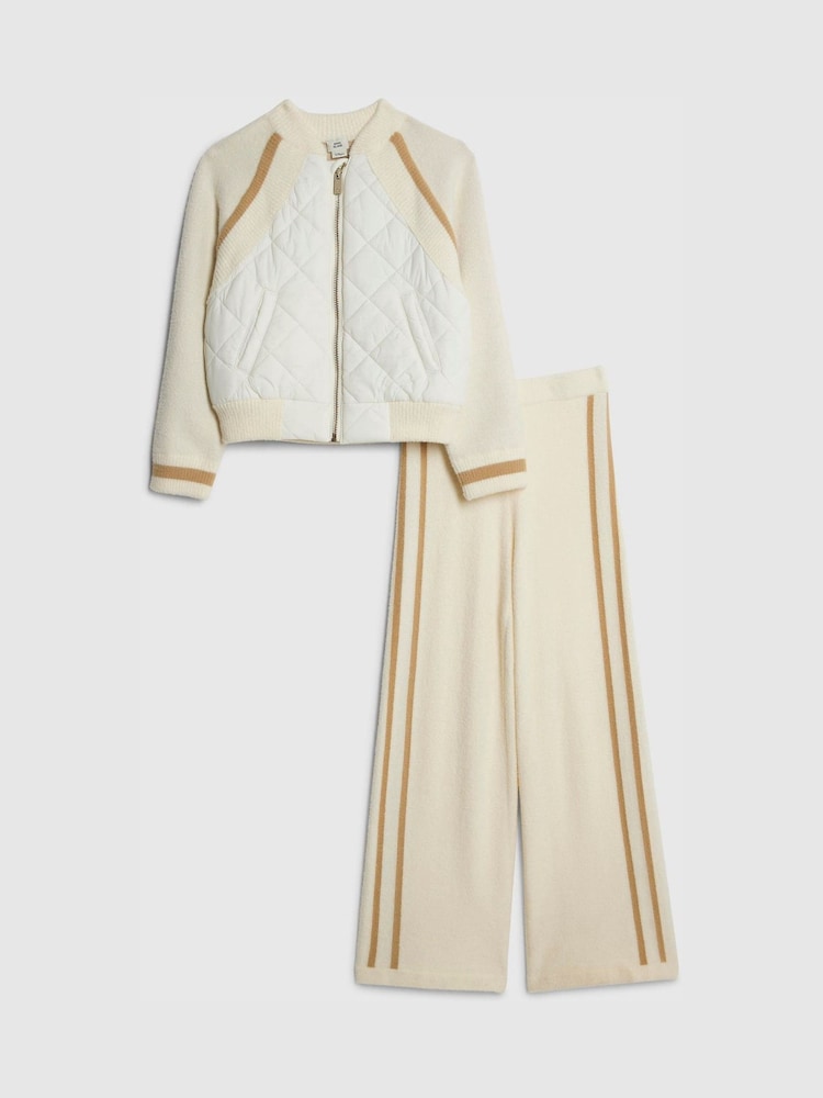 River Island Cream Hybrid Bomber Jacket and Trousers Set - Image 1 of 4