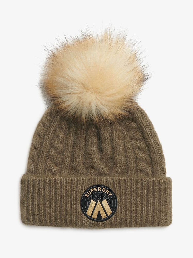 Superdry Green Cable Luxe Knit Beanie Hat - Image 1 of 3 Superdry Green Cable Luxe Knit Beanie Hat - Image 1 of 3