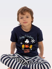 Brands In Blue Disney Mickey Mouse Merry Christmas Pyjamas - Image 1 of 4