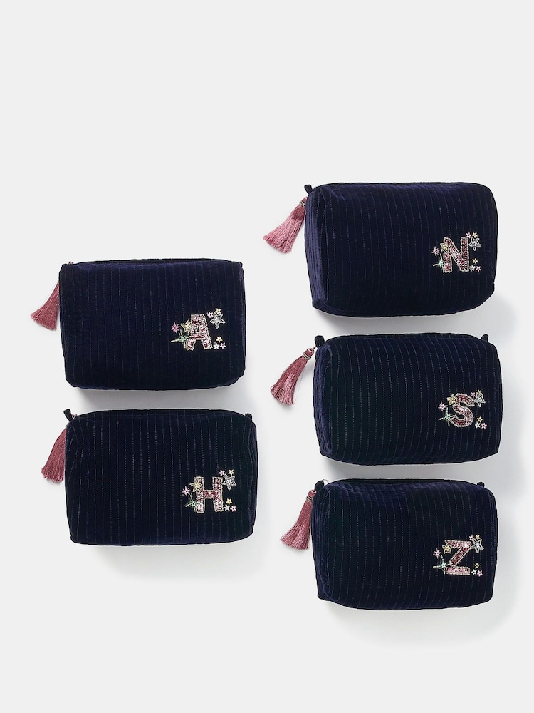 Accessorize Blue Large Embellished Initial Make Up Bag - Image 5 of 5 Accessorize Blue Large Embellished Initial Make Up Bag - Image 5 of 5