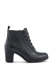 Negro - Pavers Leather Block Heeled Lace-Up Boots - Imagen 1 de 5