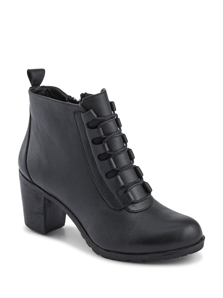 Pavers Black Leather Block Heeled Lace-Up Boots - Image 2 of 5 Pavers Black Leather Block Heeled Lace-Up Boots - Image 2 of 5