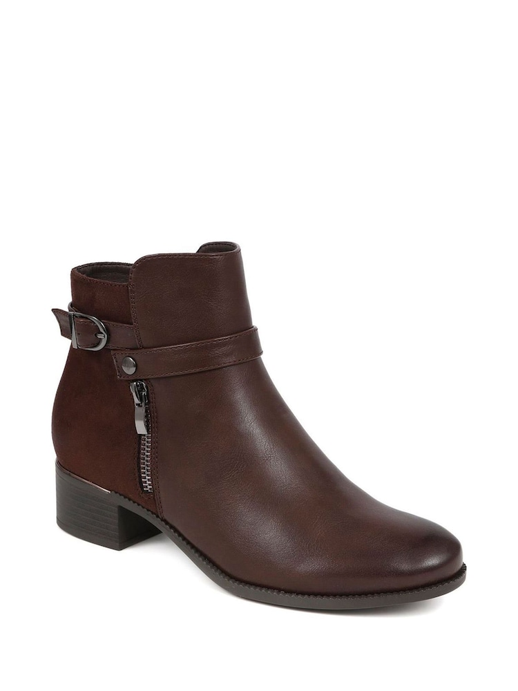 Pavers Brown Zip-Detail Heeled Ankle Boots - Image 2 of 4 Pavers Brown Zip-Detail Heeled Ankle Boots - Image 2 of 4