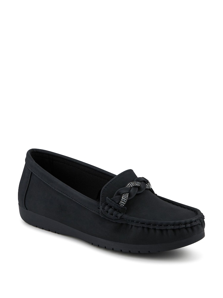 Pavers Black Cushioned Insole Moccasins - Image 2 of 5 Pavers Black Cushioned Insole Moccasins - Image 2 of 5