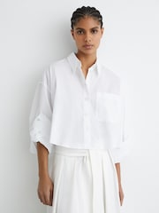 Reiss White Solenge Cotton Cropped Long-Sleeve Shirts - Image 1 of 6