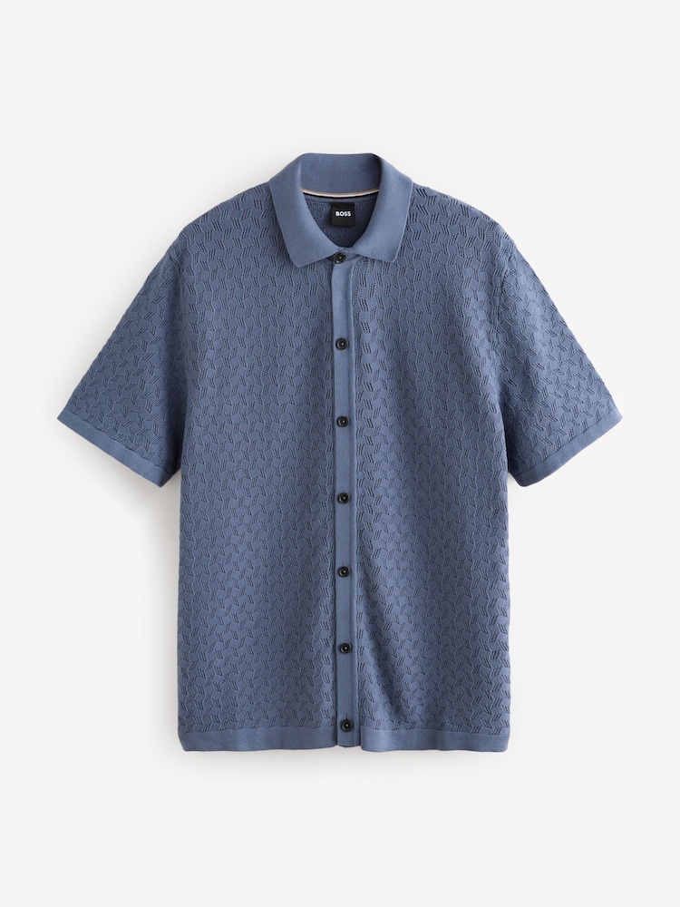 BOSS Blue Nappo Regular Fit Knitted Shirt - Image 1 of 1