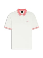 BOSS White Regular Fit Contrast Collar Logo Polo Shirt - Image 1 of 1