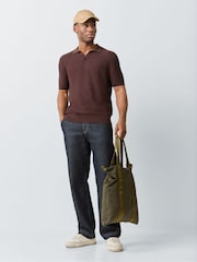 BOSS Brown Natalo Regular Fit Trophy Neck Knitted Polo Shirt - Image 2 of 5