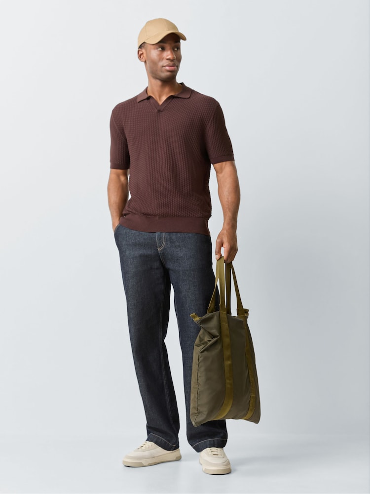 BOSS Brown Natalo Regular Fit Trophy Neck Knitted Polo Shirt - Image 2 of 5