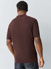 BOSS Brown Natalo Regular Fit Trophy Neck Knitted Polo Shirt - Image 3 of 5