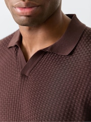 BOSS Brown Natalo Regular Fit Trophy Neck Knitted Polo Shirt - Image 4 of 5