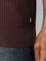 BOSS Brown Natalo Regular Fit Trophy Neck Knitted Polo Shirt - Image 5 of 5