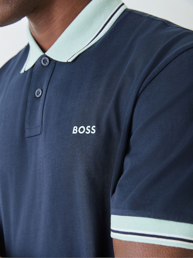ブルー - BOSS レギュラーフィットコントラストカラーロゴポロシャツ - 画像 4 / 4