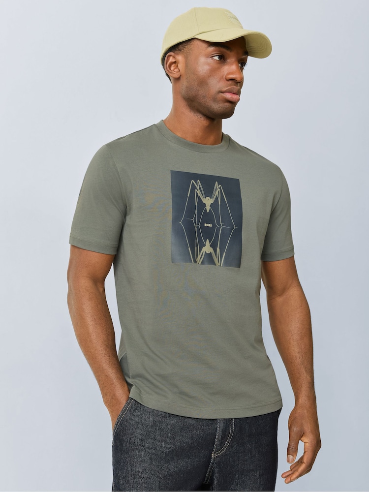 BOSS Grey Regular Fit Back Graphic T-Shirt - Image 1 of 6
