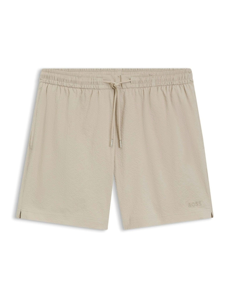 BOSS Cream Relax Logo Swim Shorts - Image 6 of 6