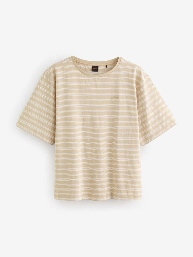 BOSS Cream Stripe Jersey T-Shirt - Image 1 of 1 BOSS Cream Stripe Jersey T-Shirt - Image 1 of 1