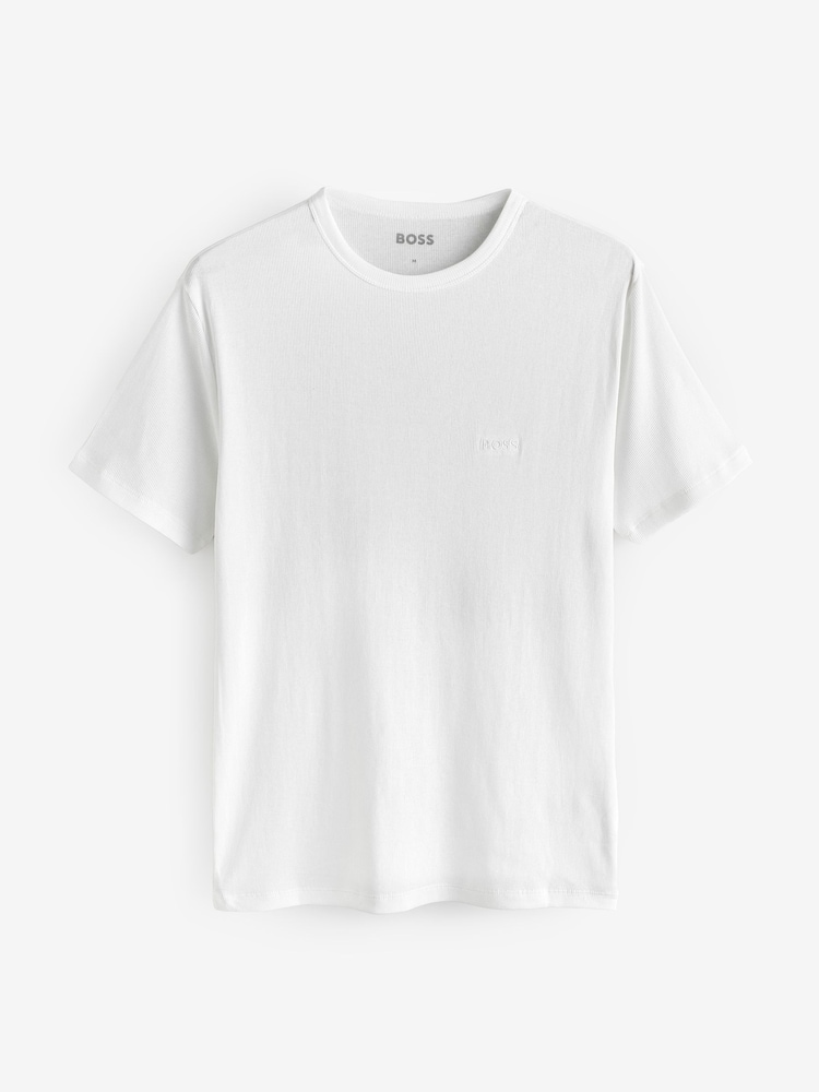 BOSS White Ribbed Regular Fit Logo T-Shirts 2 Pack - Image 2 of 3