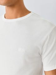 BOSS White Ribbed Regular Fit Logo T-Shirts 2 Pack - Image 5 of 6