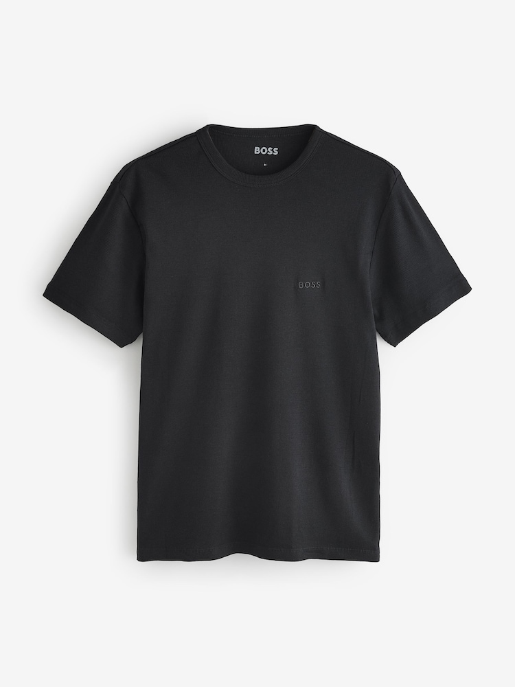 BOSS Black Ribbed Regular Fit Logo T-Shirts 2 Pack - Image 3 of 3 BOSS Black Ribbed Regular Fit Logo T-Shirts 2 Pack - Image 3 of 3