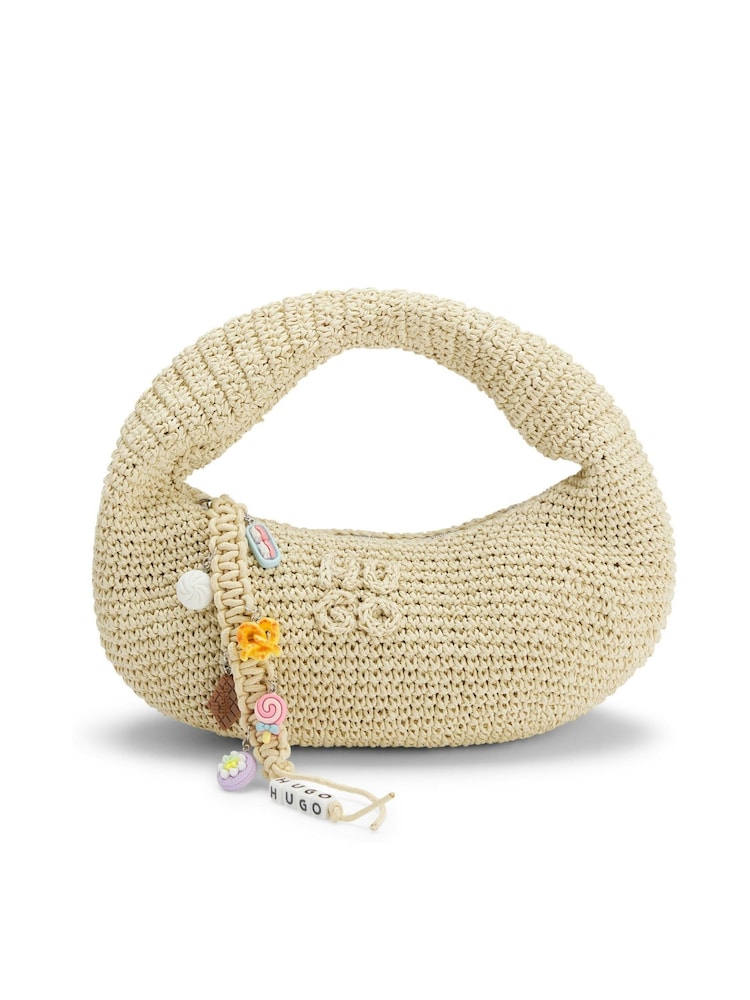 HUGO Natural Zeya Raffia Stacked Logo Slouch Shoulder Bag - Image 1 of 2
