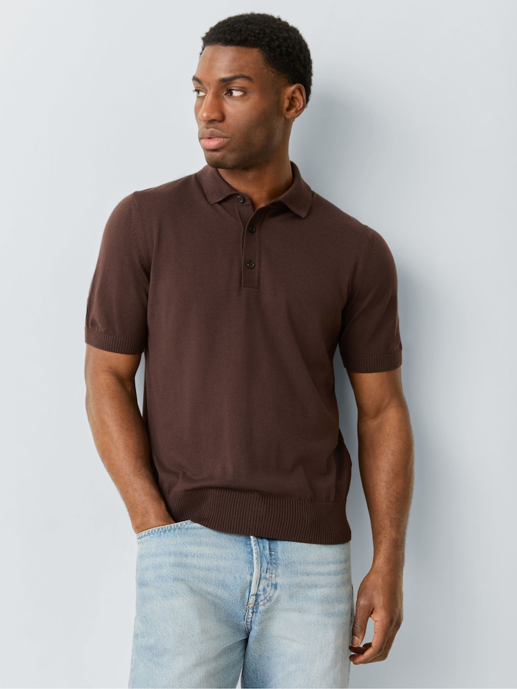 BOSS Brown Nolano Regular Fit Knitted Polo Shirt - Image 1 of 6